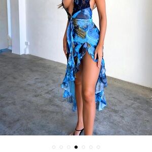 Asymmetrical Blue Floral Dress